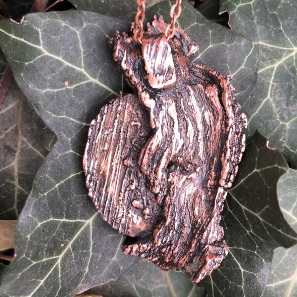 electroformed copper plated cholla wood pendant green aventurine