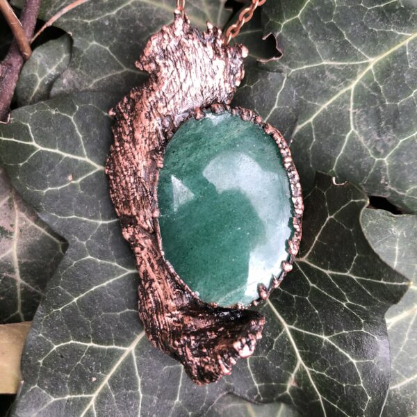 copper and green aventurine pendant electroformed